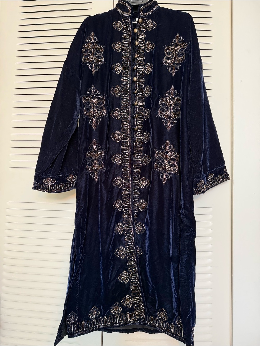 Zara Navy Velvet Long Sleeve Embroidered Coat Dress (NWT)